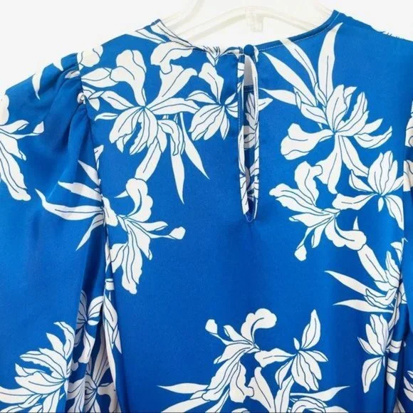 Alexis Blue Mini Dress XXS Floral Print Rope Belt Swing Long Sleeve Satin New - Picture 11 of 15